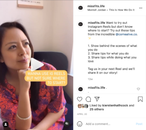 Che Elizaga Castro on MissFits Instagram showing you how to use Instagram Video, specifically reels